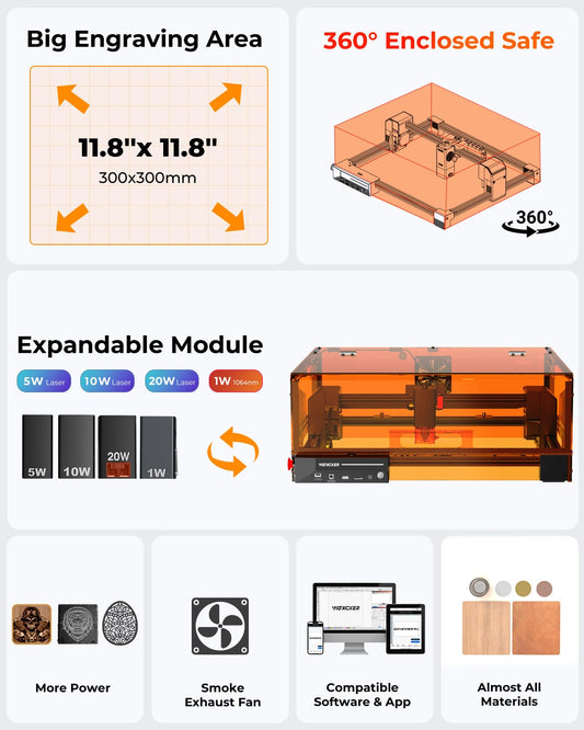Woxcker L2 MAX 10W Enclosed Laser Engraver for Wood & Stainless Steel