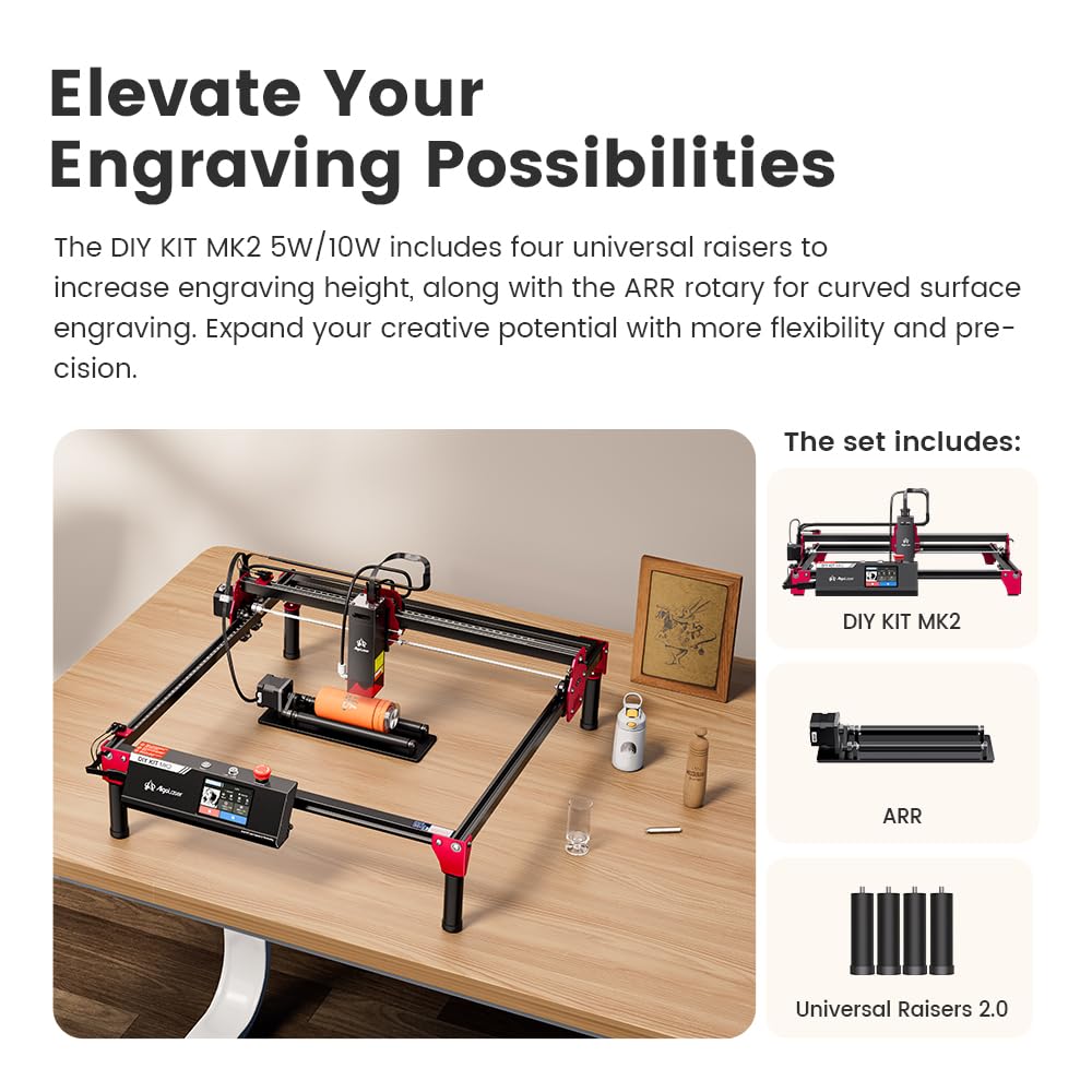 AlgoLaser 10W Smart Laser Engraver with Rotary Roller & Riser