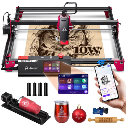 AlgoLaser 10W Smart Laser Engraver with Rotary Roller & Riser